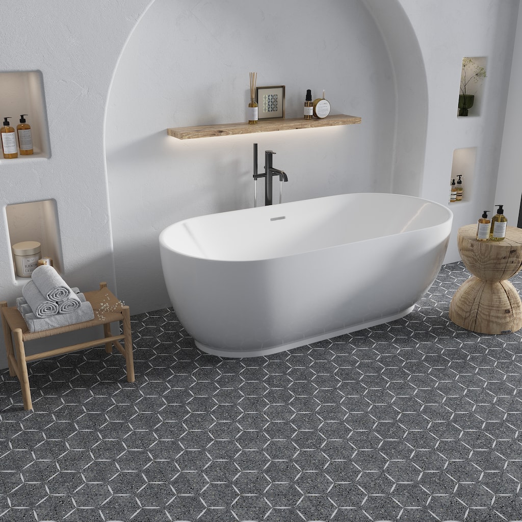 Apollo tile 11 x 13 Stellare Honed Charcoal Gray White Terrazzo, Dolomite Marble Tile (4.77 sq ft/case) - 5 Pack