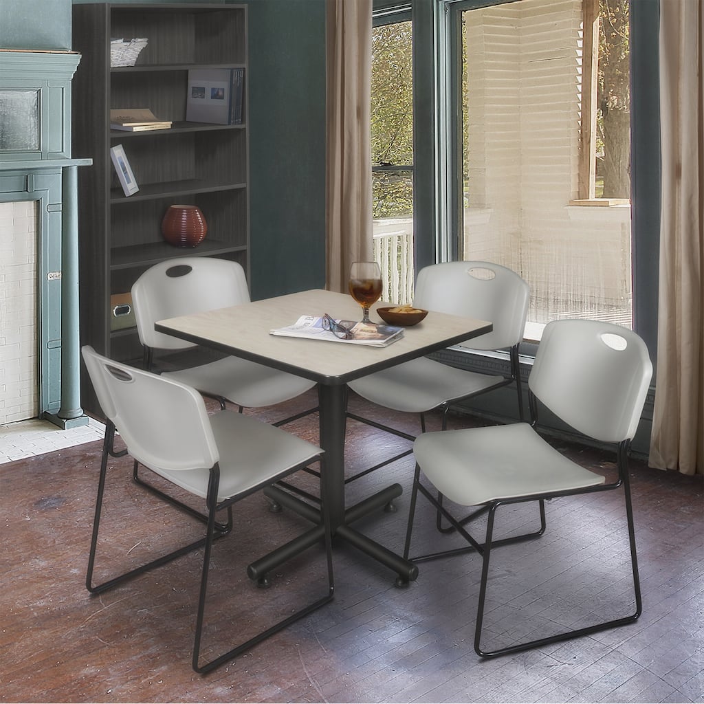 30" Square Breakroom Table- Maple & 4 Stack Chairs- Grey - 30