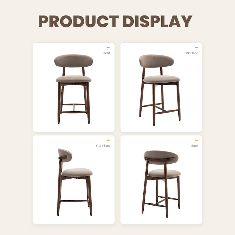 RENEWLINE Mid-Century Modern Upholstered Bar Stools with Backrest - Solid Wood Legs Counter Height Stools