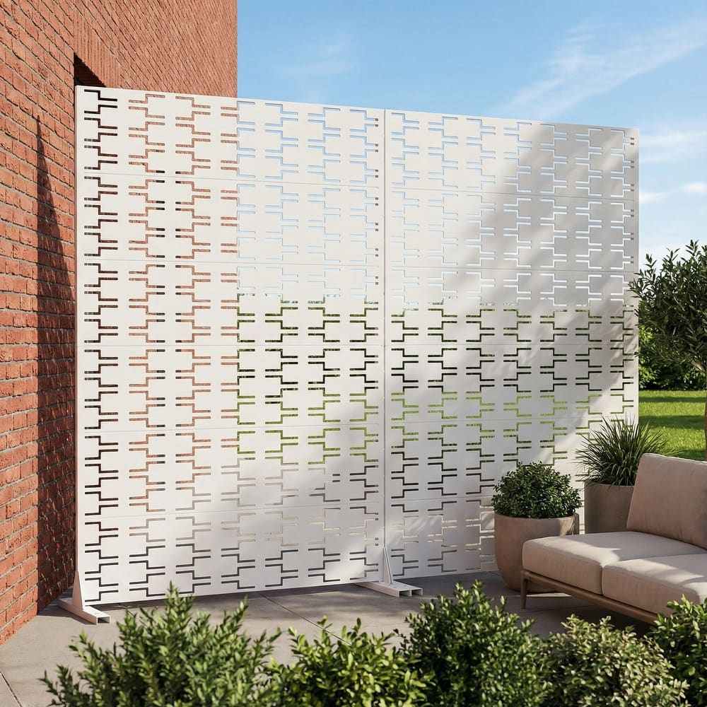 Outdoor Privacy Screen Metal Screen Fence Panel Set of 2