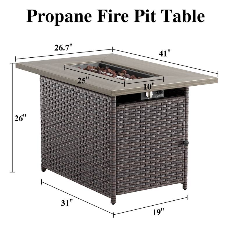Patio Conversation Set 9 Piece with Propane Fire Pit Table