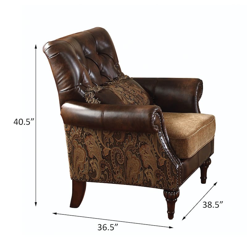 Destiny Brown Button-Tufted Accent Chair with Nailhead