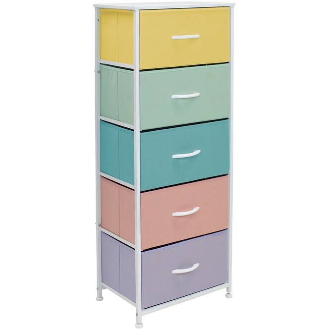 Dresser w/ 5 Drawers Furniture Tall Storage Organizer Unit for Bedroom - Pastel - 5-drawer