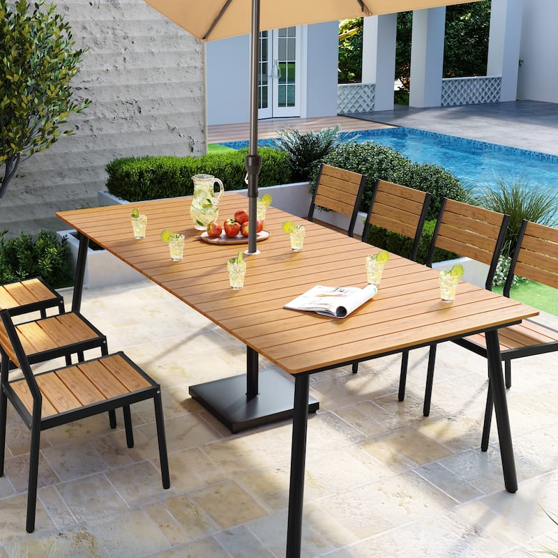 Pellebant Outdoor Rectangle Aluminum Dining Table with Umbrella Hole