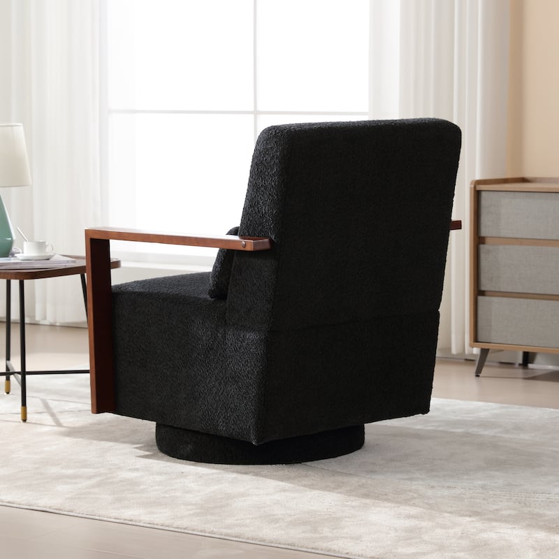 Mid-Century Boucle Upholstered Swivel Armchair With Pillow