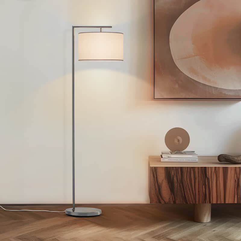 Brightech Montage Modern 60 in. Modern LED Super Bright Floor Lamp with White Fabric Drum Shade