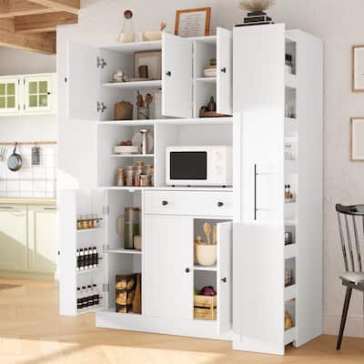 52.8" Buffet Cabinet with Hutch - Kitchen Pantry Storage with Pull-Out Side Cabinet, Shelves & Drawers - Sideboard Cupboard