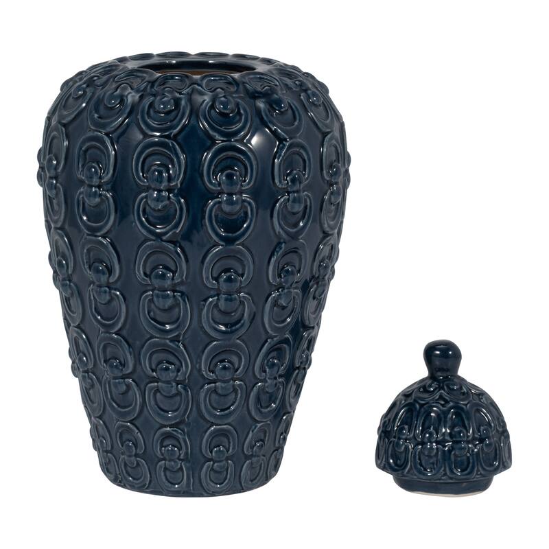 Sagebrook Home Ceramic 12" Chain Texture Jar, Round, 12"H, Chain