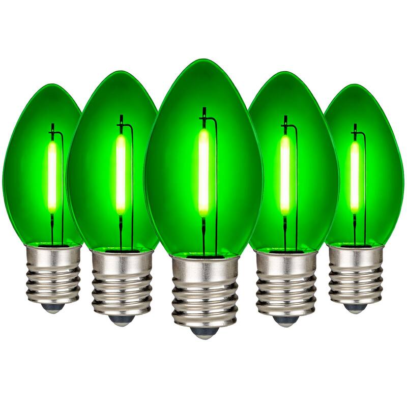 25 Pack C9 LED Outdoor Christmas Replacement Bulbs, Warm White, C9/E17 Base - Green