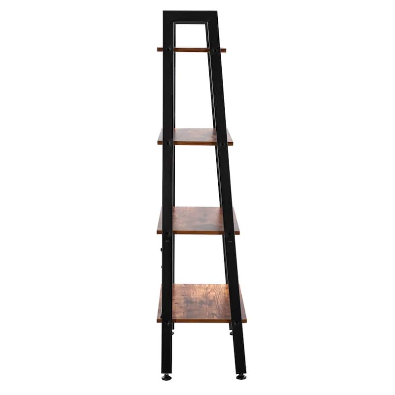 4 Tiers Industrial Ladder Bookcase Storage Rack Shelf Brown