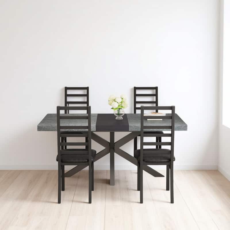 5-Piece Extendable Rectangular Dining Table Set with Storage, High-Back Armless Upholstered Chairs, Metal Frame Kitchen Set