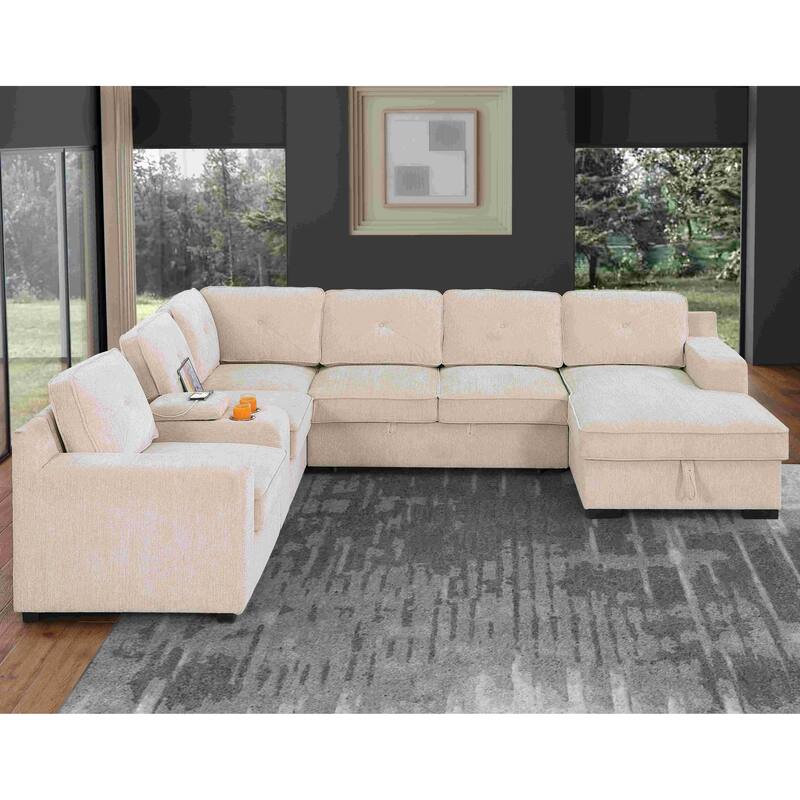Oversized U Shaped Sleeper Sectional Sofa Pull Out Couch Bed