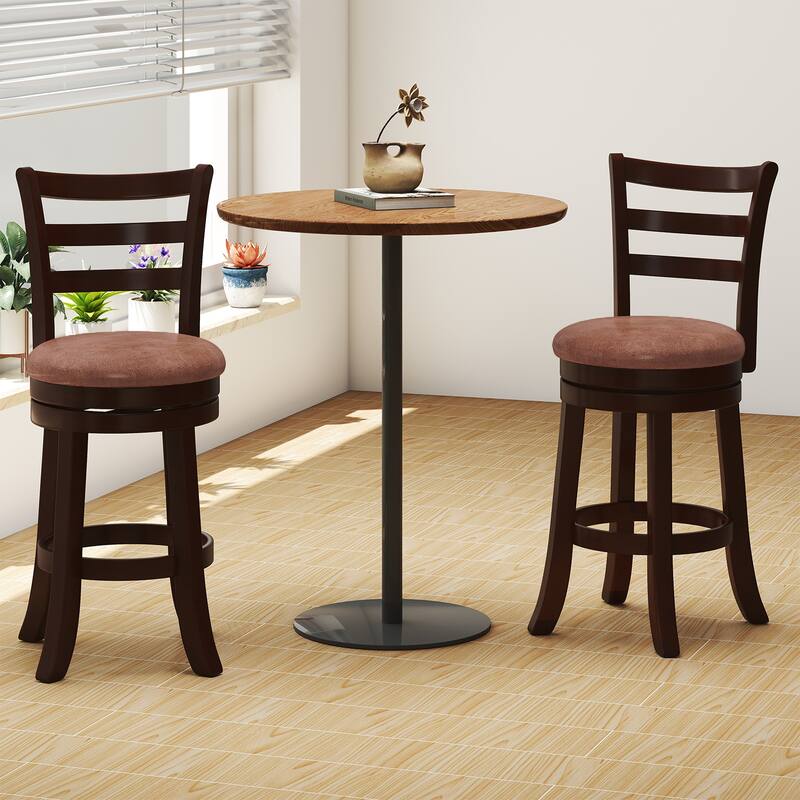 Costway 26” Counter Height Swivel Barstools Set of 2/4 with Back, Faux - Cappuccino