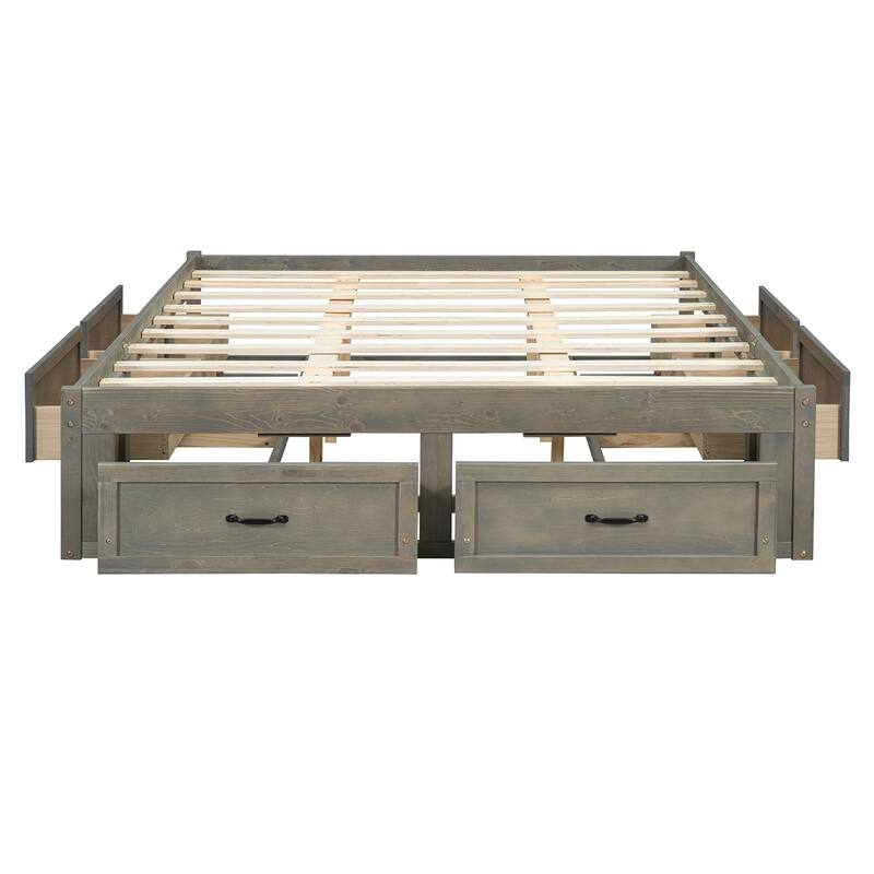 Queen Size Platform Bed with 6 Spacious Storage Drawers, Durable & Stylish Design