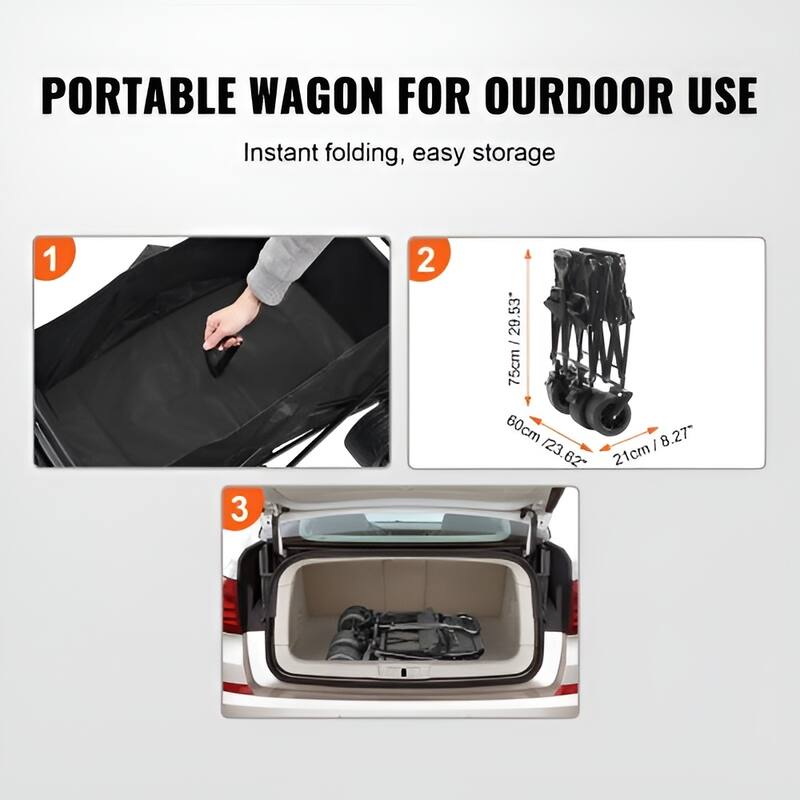 Black Oxford Iron Wagon 350lbs Foldable Cart with Lock Brakes - 37.59x35.43x23.62 inch