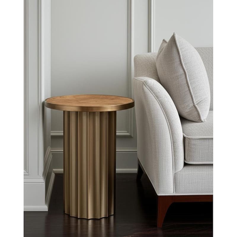 HomeRoots 22" Brown Steel Round Pedestal End Table - 18.00 in. x 22.00 in. x 18.00 in. - Brown - Steel