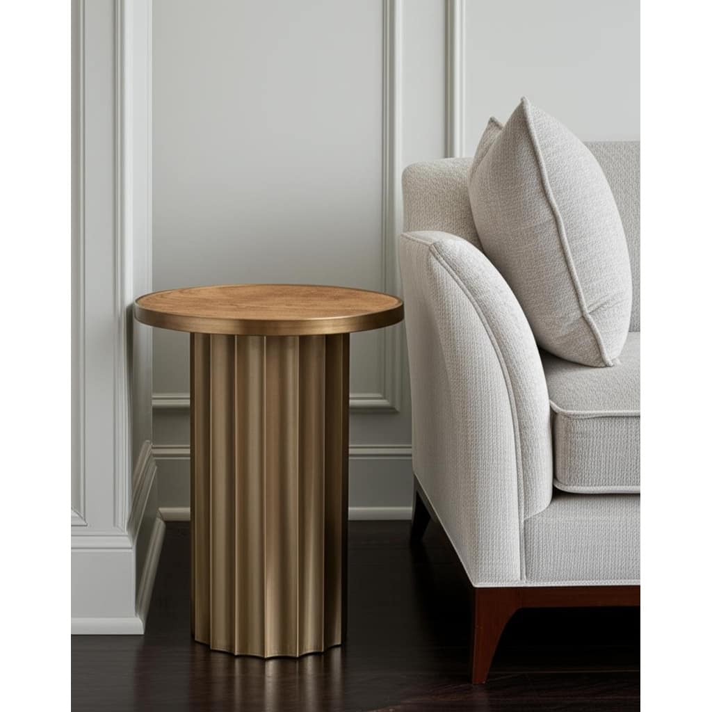 HomeRoots 22" Brown Steel Round Pedestal End Table - 18.00 in. x 22.00 in. x 18.00 in.