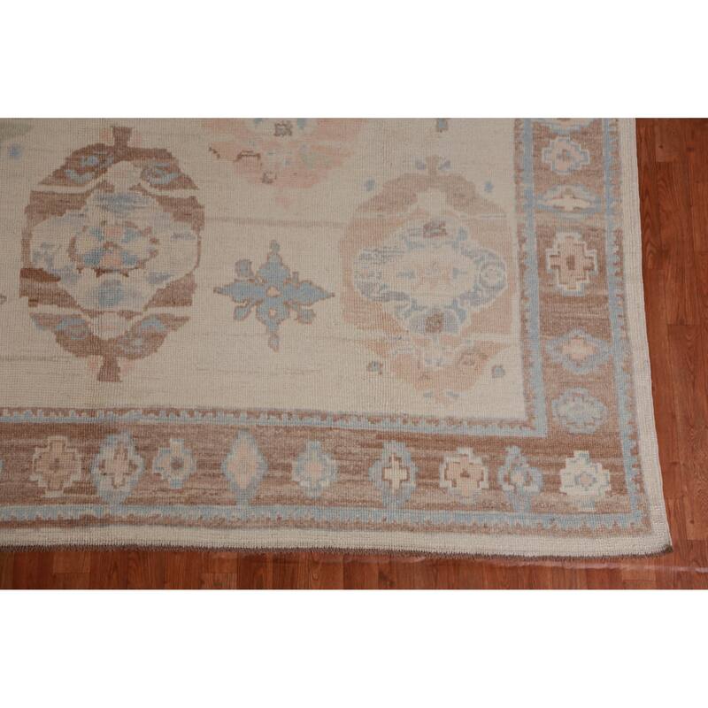 Hand Knotted Oriental 100% Wool Carpet Transitional Floral Beige & Ivories Oushak Area Rug - 11' 5'' X 9' 0''