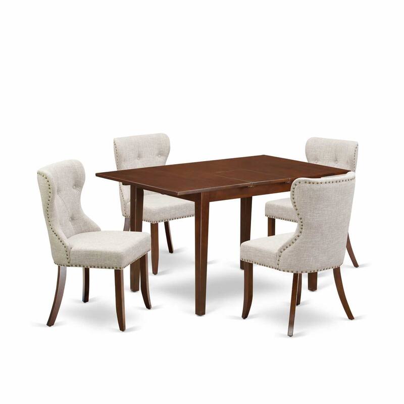 5-Piece Mahogany Finish Solid Wood Top - Rectangular Dining Room Set Seats-4