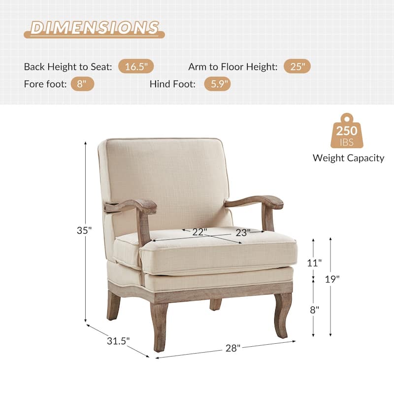 Rinaldo Farmhouse Polyester Armchair with Comfortable Backrest and Cushion by HULALA HOME