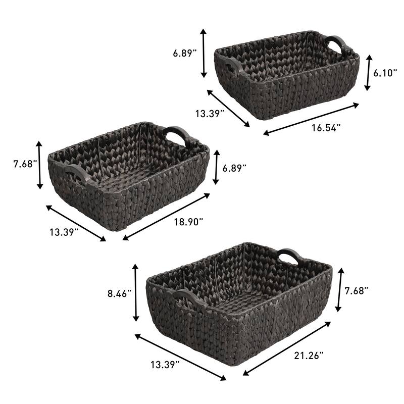 Astor Handwoven Water Hyacinth Nesting Storage Baskets, Wood Handles (Set of 3)