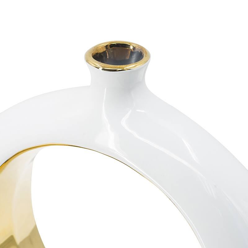 11x3.1x12" Round Ceramic Vase with Gold Accent Modern Home Decor