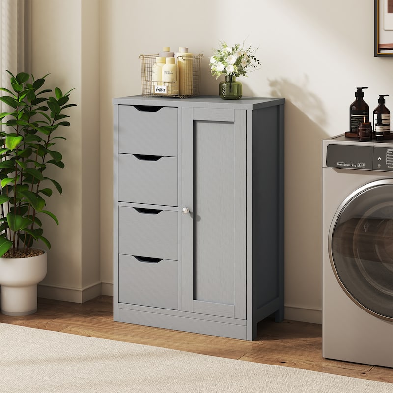 Futzca Bathroom Floor Storage Cabinet, Freestanding Pantry Cabinet with 4 Drawers and 1 Door