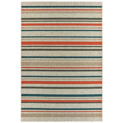 Vista Home Higgins Striped Grey/ Blue Indoor/ Outdoor Area Rug