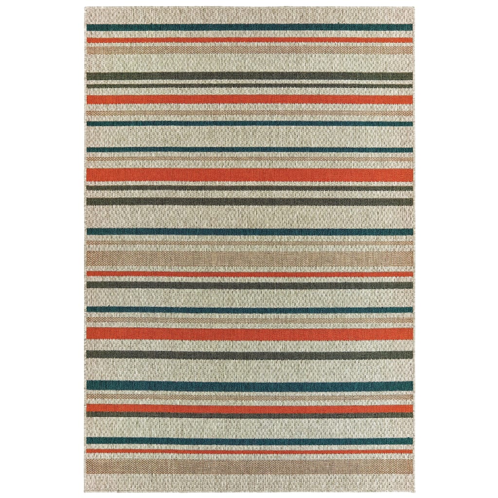 Vista Home Higgins Striped Grey/ Blue Indoor/ Outdoor Area Rug