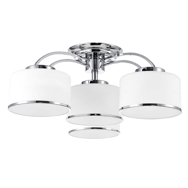Frosted 4 Light Drum Shade Flush Mount With Chrome Finish
