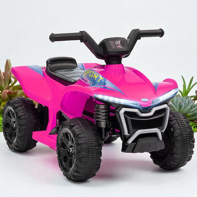6V Kids ATV Quad Ride-On Toy, 4-Wheeler Battery Powered with Lights, Forward & Reverse, Max 1.6MPH - Pink