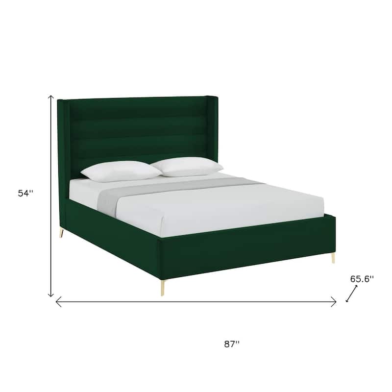 HomeRoots Green Velvet Upholstered Full Bed Frame