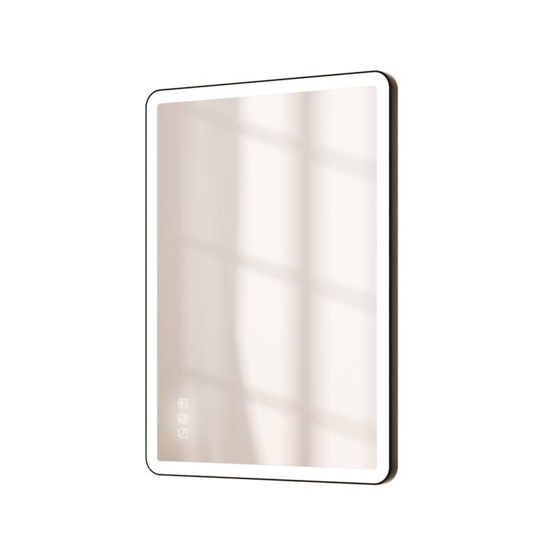 Rectangular Angle Rounded Framed Super Bright LED Wall Mounted Bathroom Vanity Mirror in Matte Black