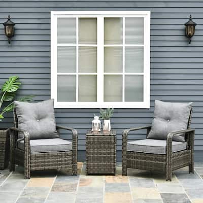 3 Piece Patio Furniture, PE Wicker Storage Table and Chairs