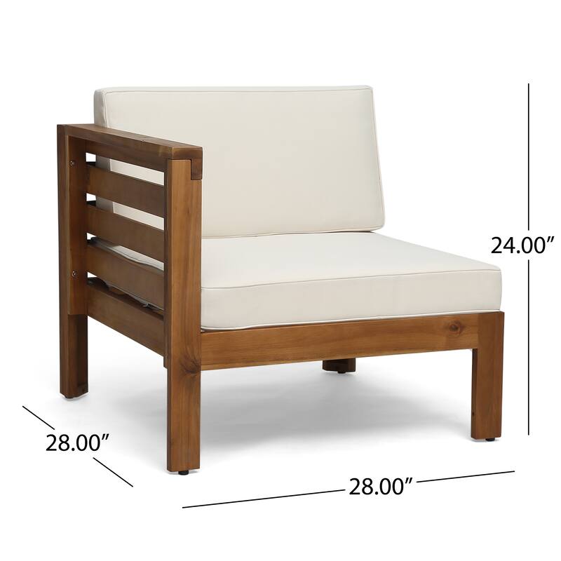 2-Piece Outdoor Patio Sectional Sofa Set, Acacia Wood Frame with Cushions, Ottoman and Coffee Table, outdoor Conversation Set