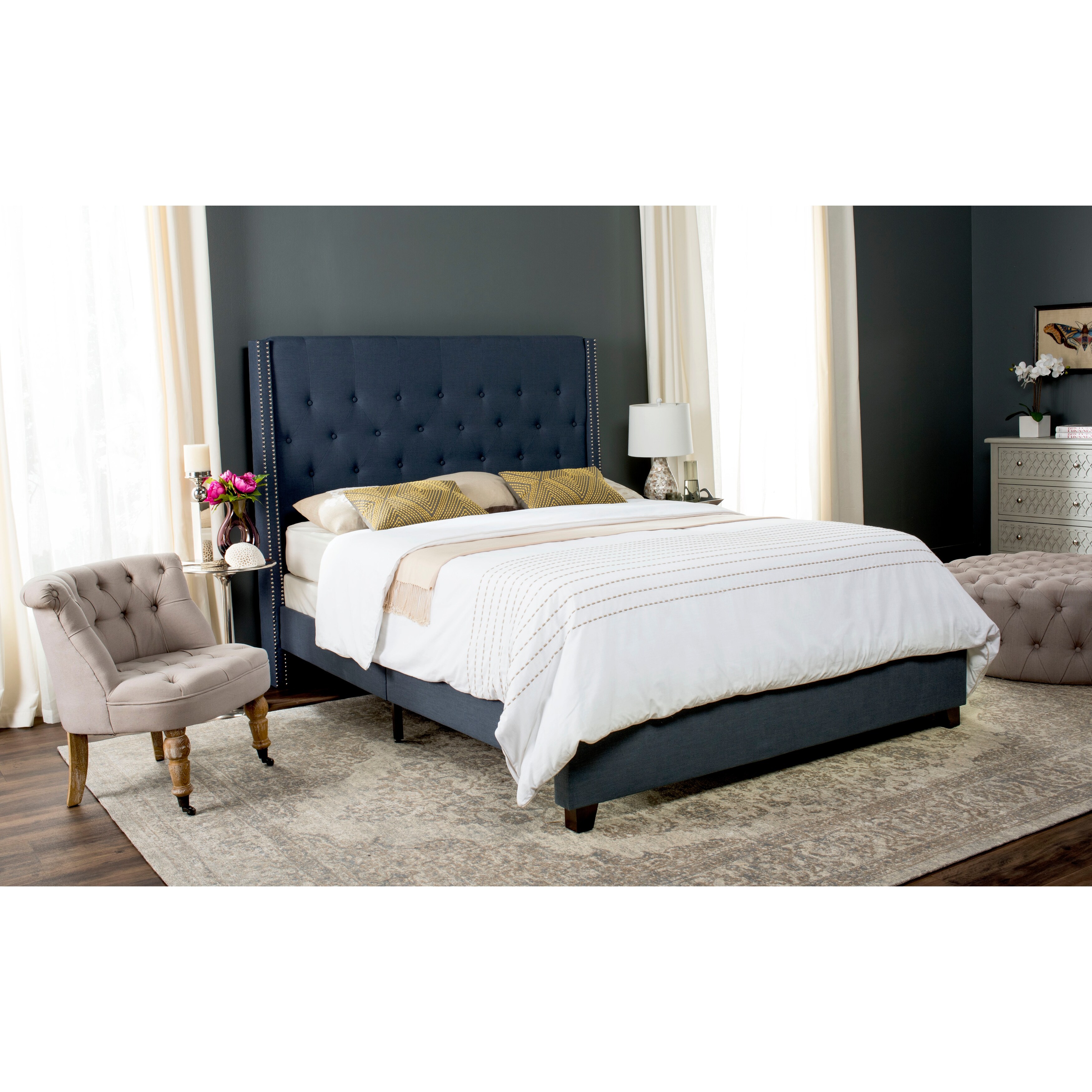 Navy top wingback bed