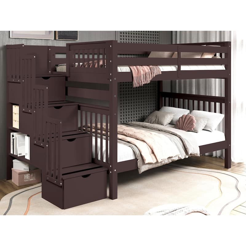 Taylor & Olive Trillium Full over Full Stairway Bunk Bed - Dark Cherry