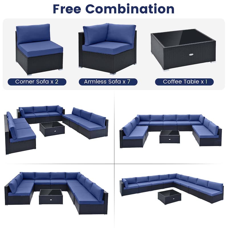 Costway 10 PCS Patio Rattan Furniture Set Outdoor Wicker Sofa Table - See Details