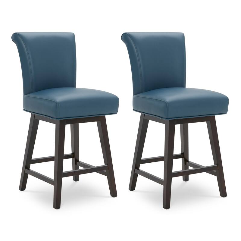 Spruce & Spring Noah Upholstered 26-inch Counter Height Swivel Barstool Set - Set of 2 - Blue - Counter Height