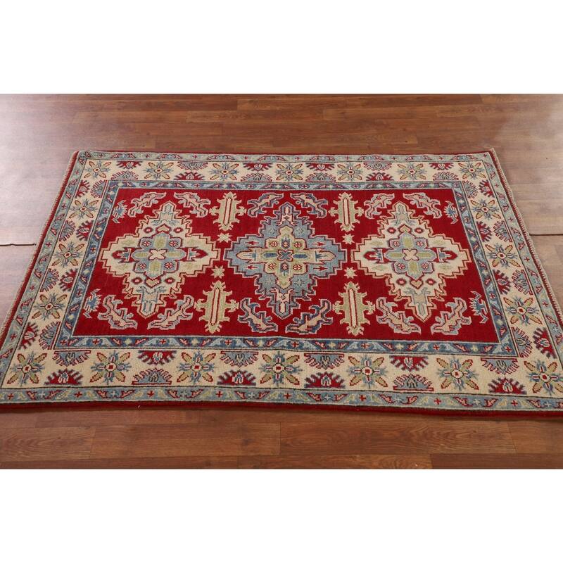 Traditional Red Kazak Rug Hand-Knotted Oriental Wool Carpet - 3'5"x 5'0"