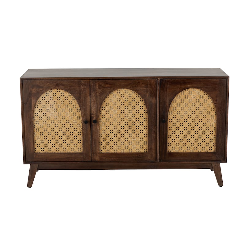 Mango Wood Handmade 3 or 2 Door and 2 Shelf Cabinet with Rattan Front and Black Knobs - Brown - Roche River Decor