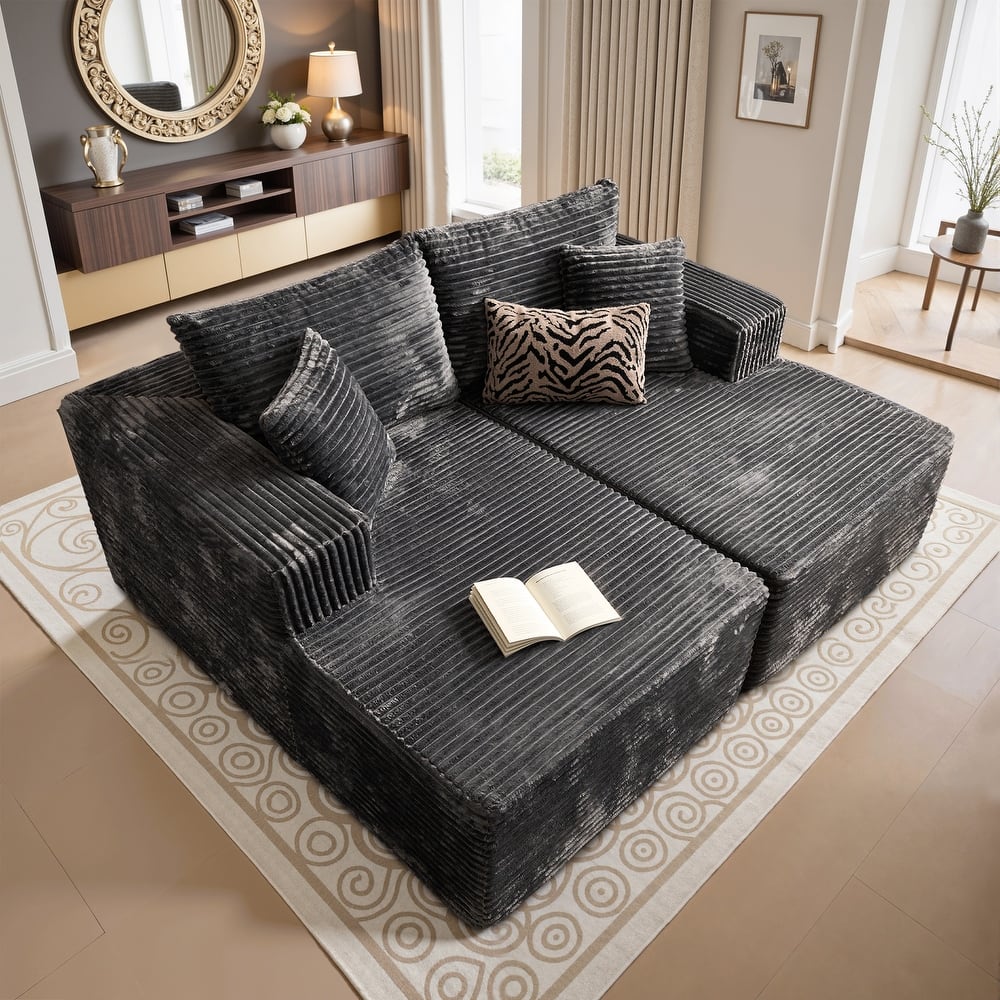 HOOOWOOO Plush Corduroy Fabric Sleeper Sofa Chaise Lounge Couch