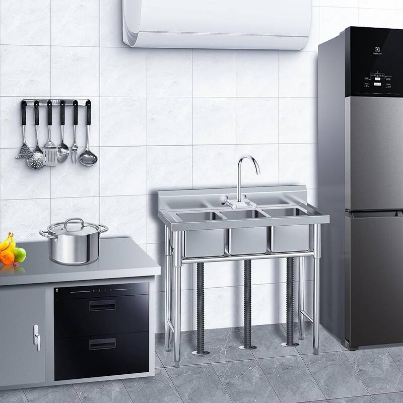 Stainless Steel Freestanding Kitchen Utility Sink - Three Sink