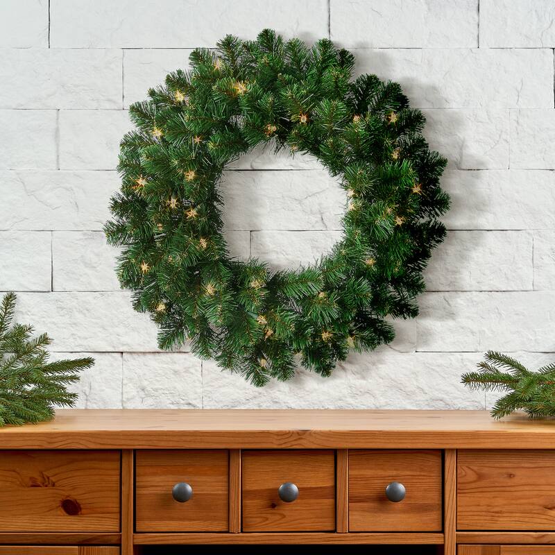 Pre-lit Deluxe Oregon Fir Wreath 24" - Natural Green