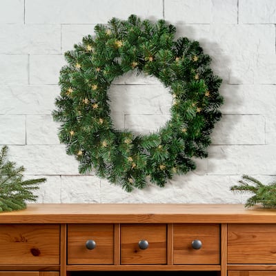 Pre-lit Deluxe Oregon Fir Wreath 24" - Natural Green
