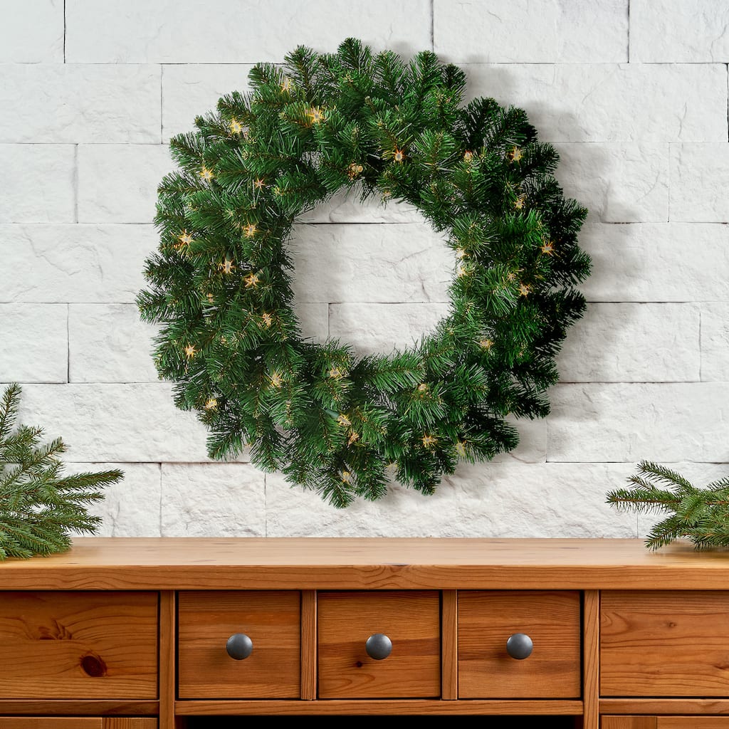 Pre-lit Deluxe Oregon Fir Wreath 24" - Natural Green