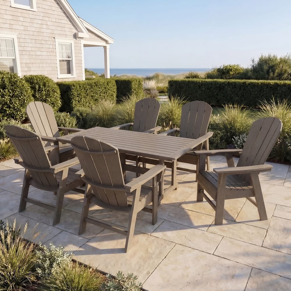 Laguna Hdpe All Weather Outdoor Patio Rectangular Adirondack Dining Chairs With Table (7-Piece Set)