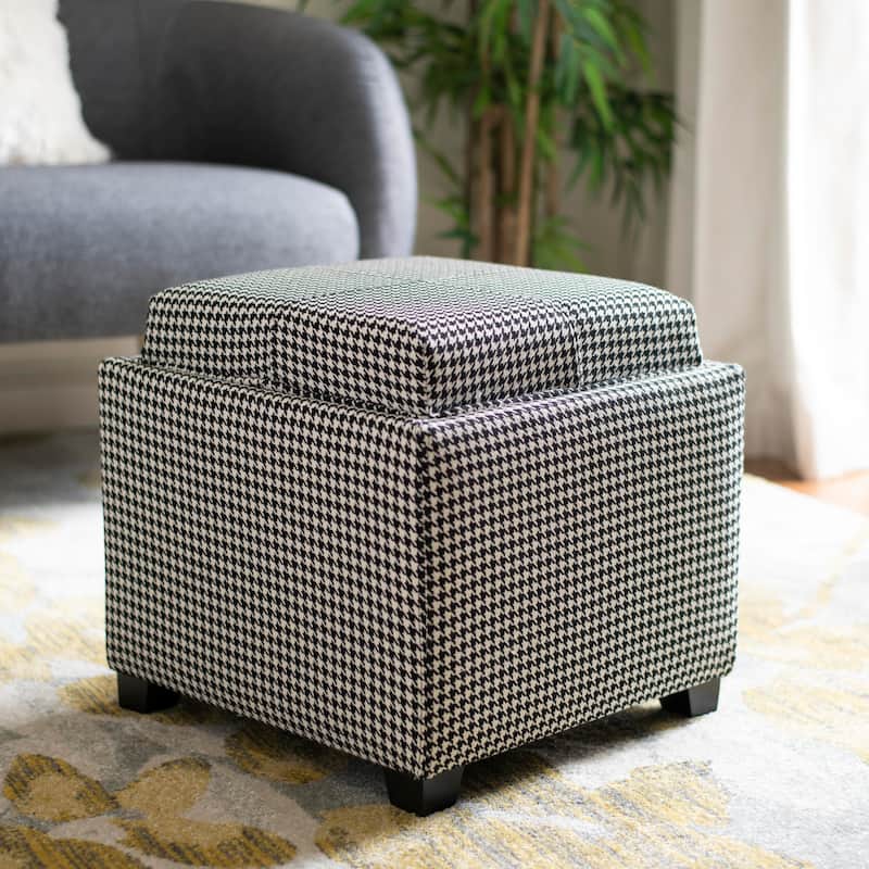 SAFAVIEH Lesia Storage Brown Leather Tray Ottoman