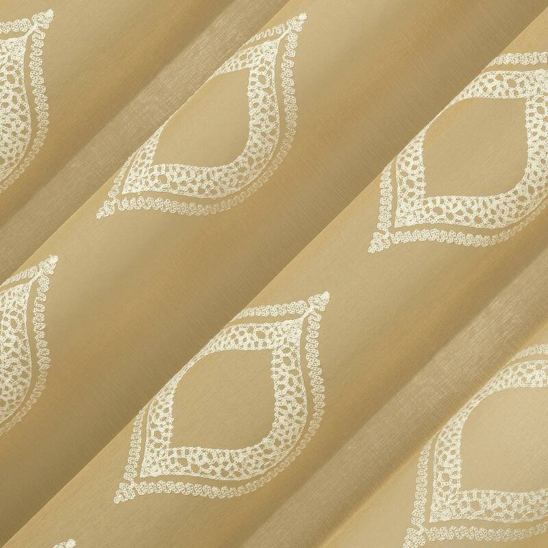 No. 918 Ravenna Embroidered Medallion Sheer Rod Pocket 1-Piece Curtain Panel, Single Panel