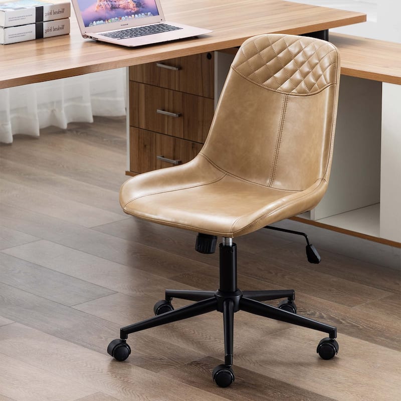 Curved Faux Leather Task Chair Air Lift Office Chair - Camel-Black